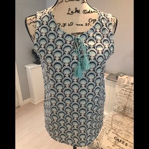 Talbots Seashell Sleeveless Cotton Top W/Keyhole Front & Tassels ~Woman’s Small